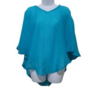 Mario Romano Blue Linen Made in Italy Cape One Size